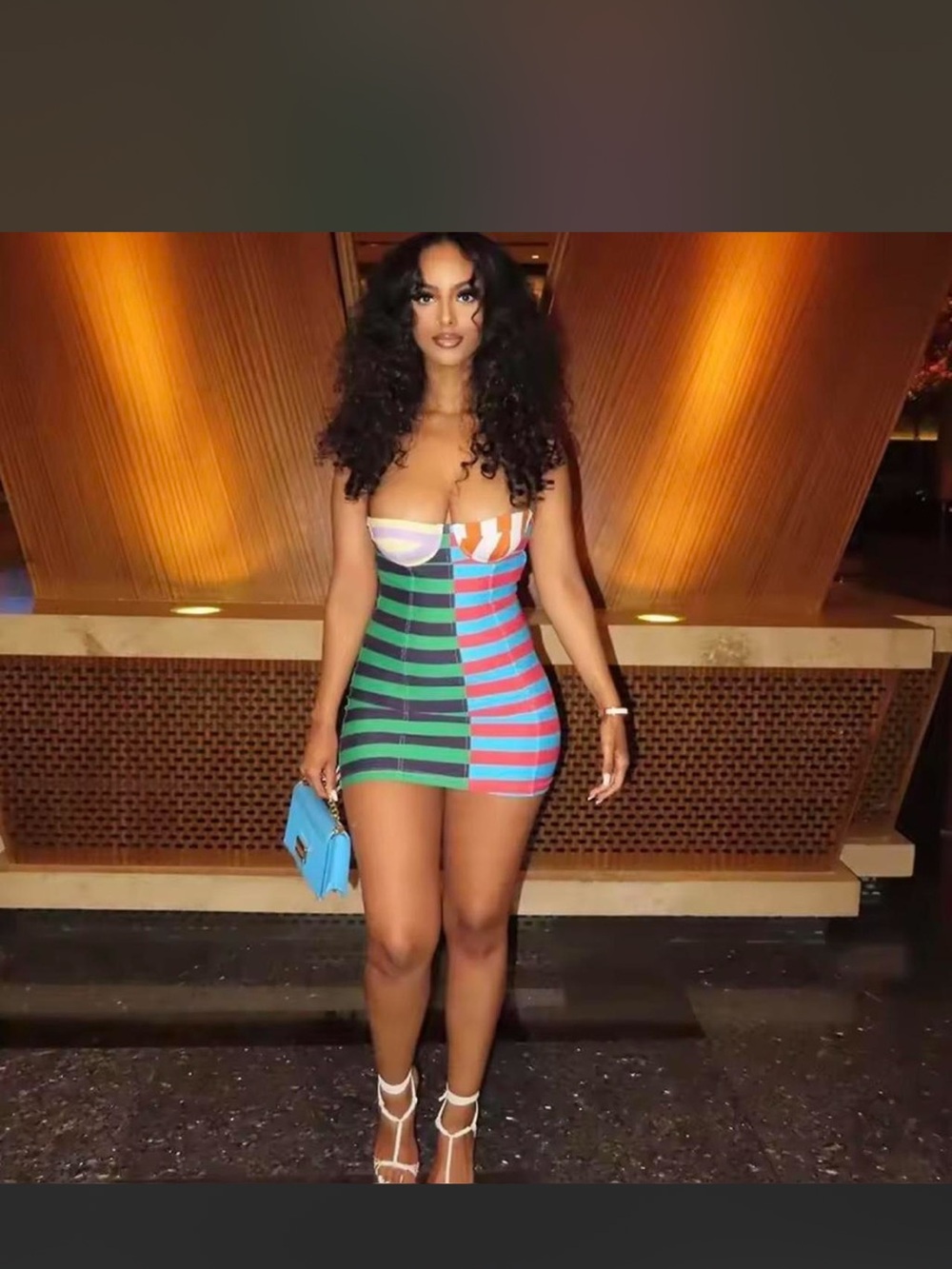 Striped Colorblock Bodycon Mini Dress in Green, Blue, Pink and Black
